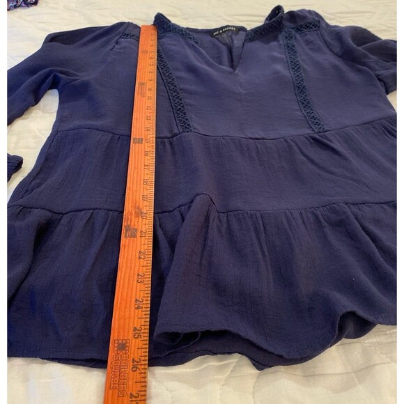 Zac & Rachel Blouse Size ? Large Navy Boho Lace Trim Peasant Top Hippie 70’s - Picture 10 of 11